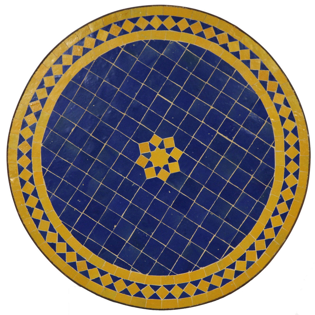 Mosaic table Ø 60 cm with Zellige mosaic in blue and yellow