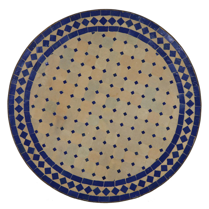 Mosaic table round 60 cm with zellige mosaic in blue terracotta, compact for terrace or balcony