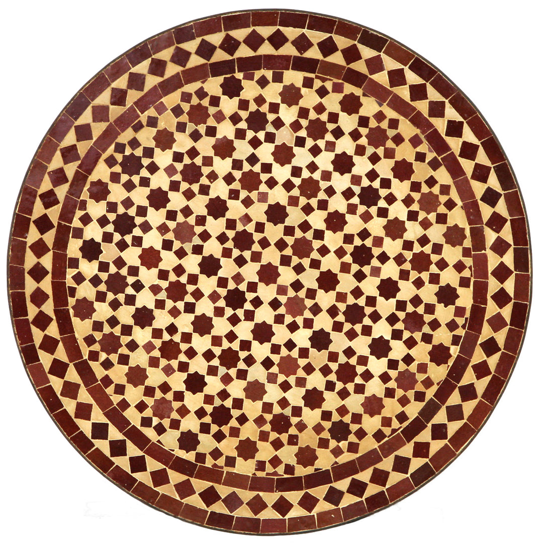 Round mosaic table with Zellige mosaic in Bordeaux and terracotta, Ø 60 cm