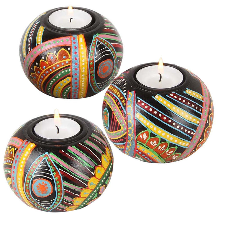 Oriental hand-painted tea light holders Aicha, set of 3