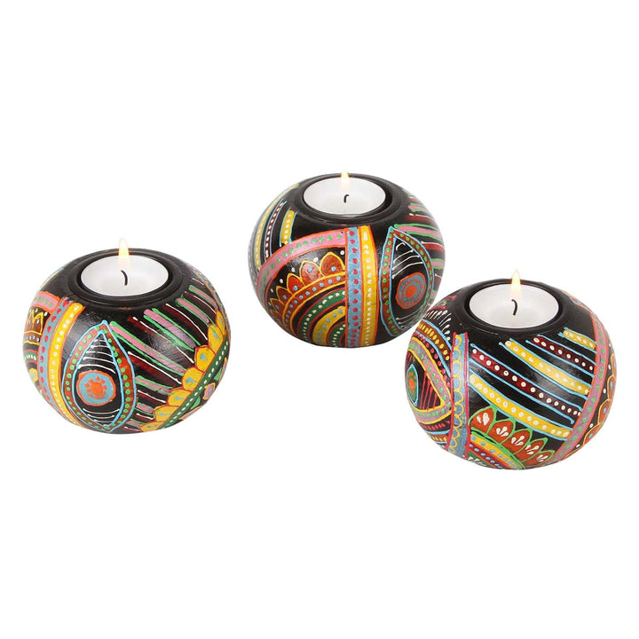 Oriental hand-painted tea light holders Aicha, set of 3