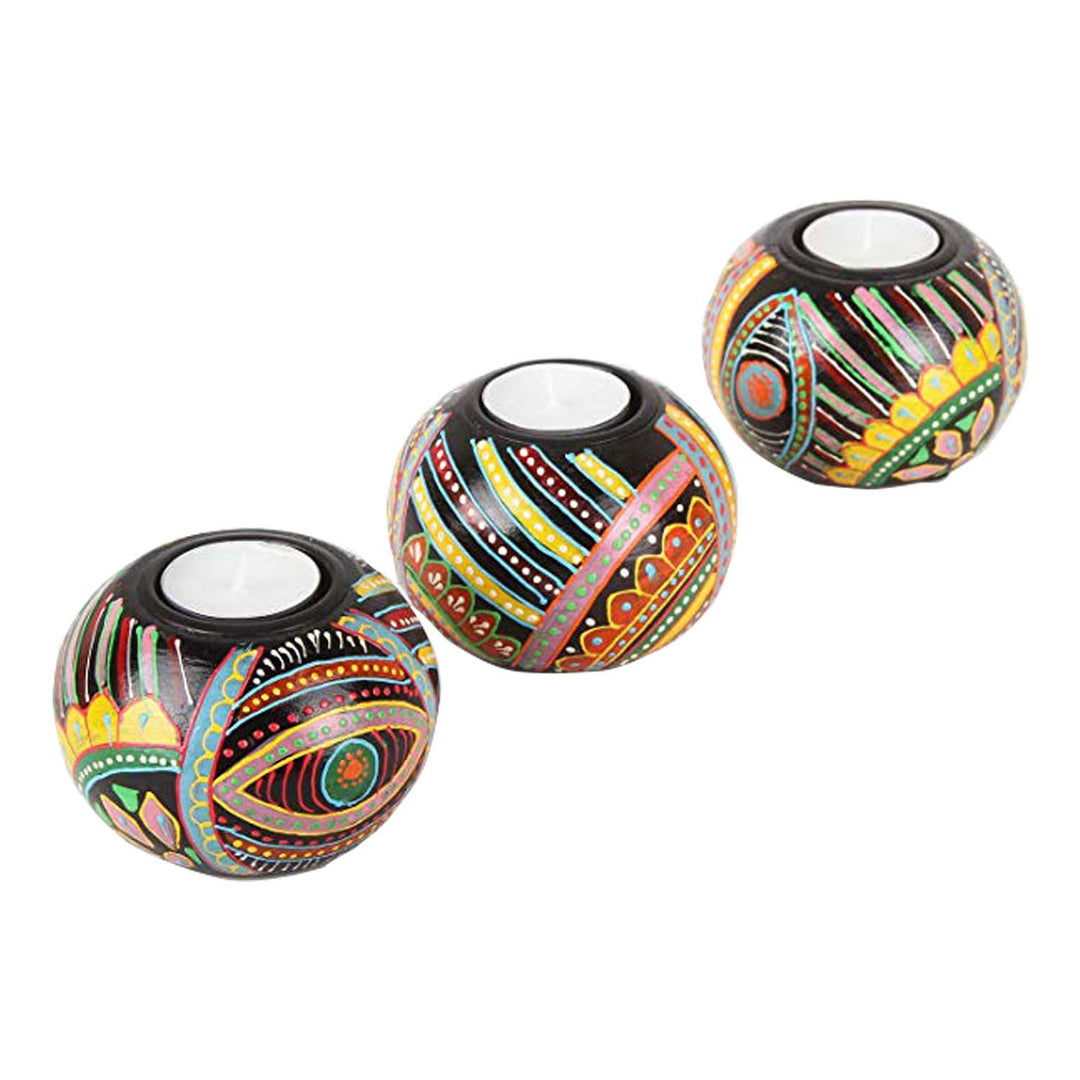 Oriental hand-painted tea light holders Aicha, set of 3