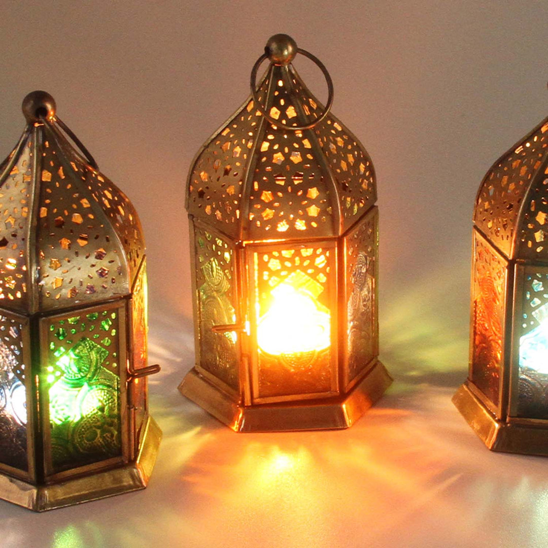 Oriental glass lanterns Nael multicolored set of 8