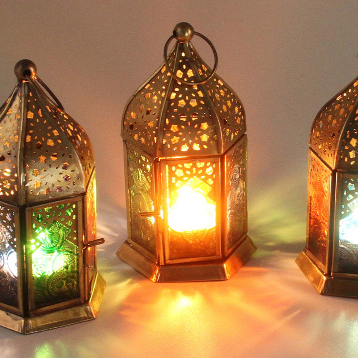 Oriental glass lanterns Nael multicolored set of 8