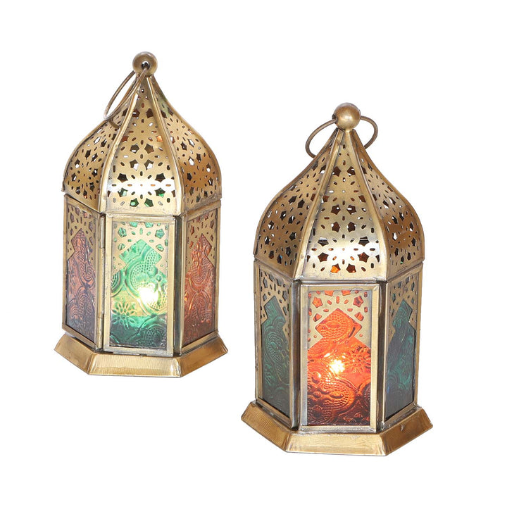 Oriental glass lanterns Nael Multicolor Set of 2