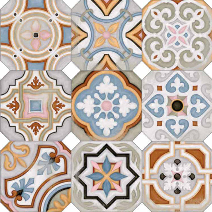 Retro Patchwork Tiles 20x20 cm – Multicolor