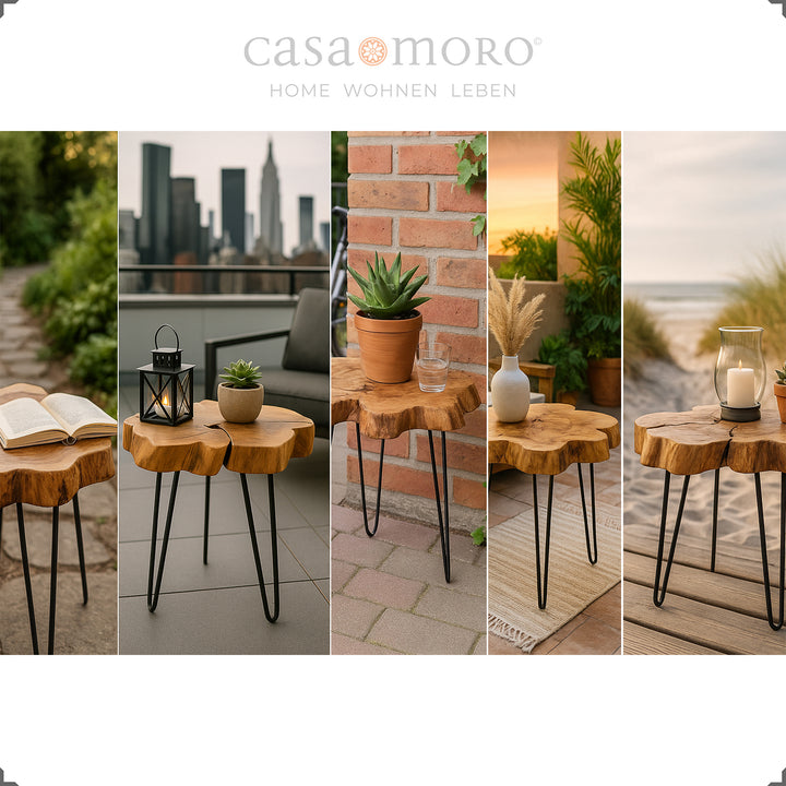 Teak plant stand with hairpin frame, decorative for indoor and outdoor use