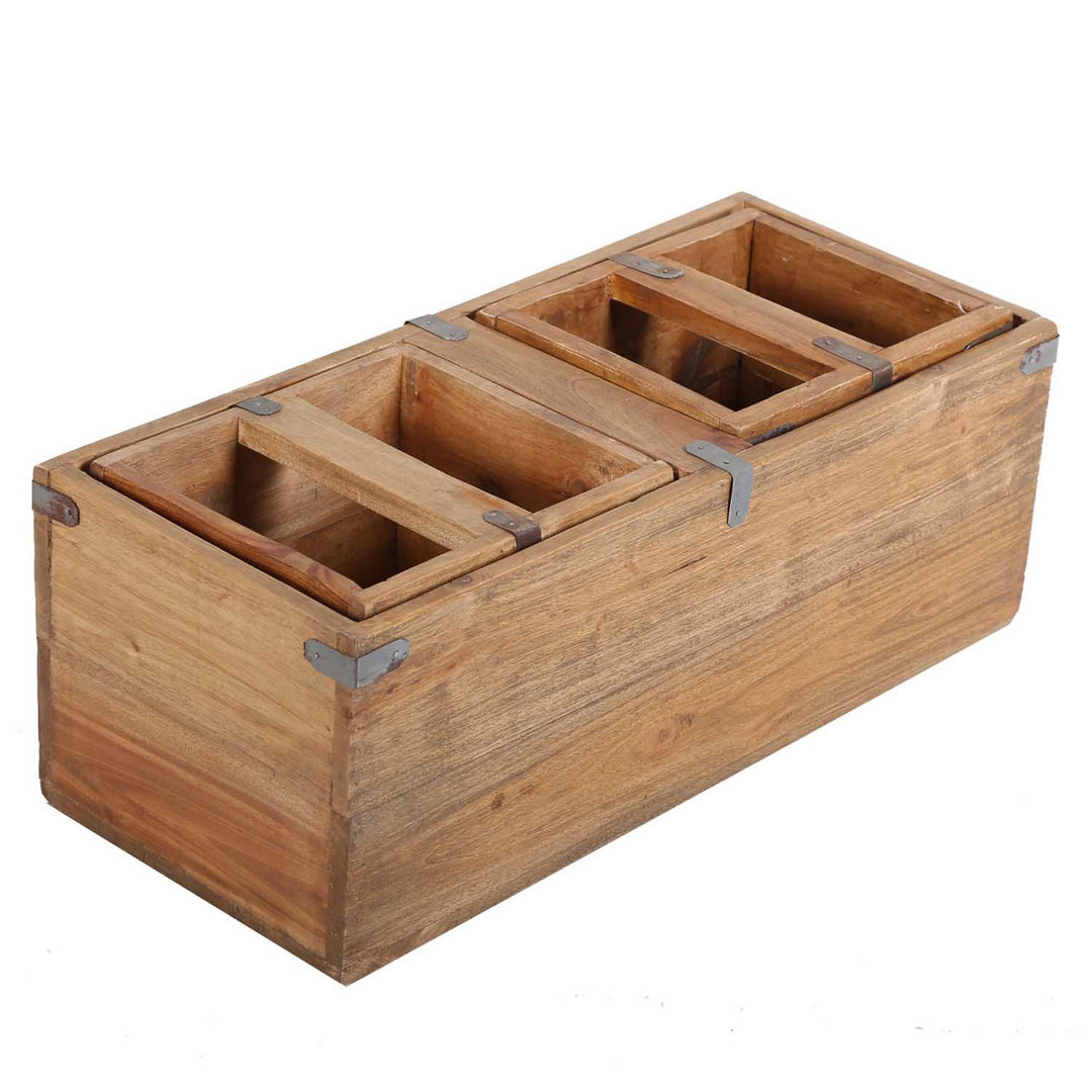 Teak wood box Enzo set of 3