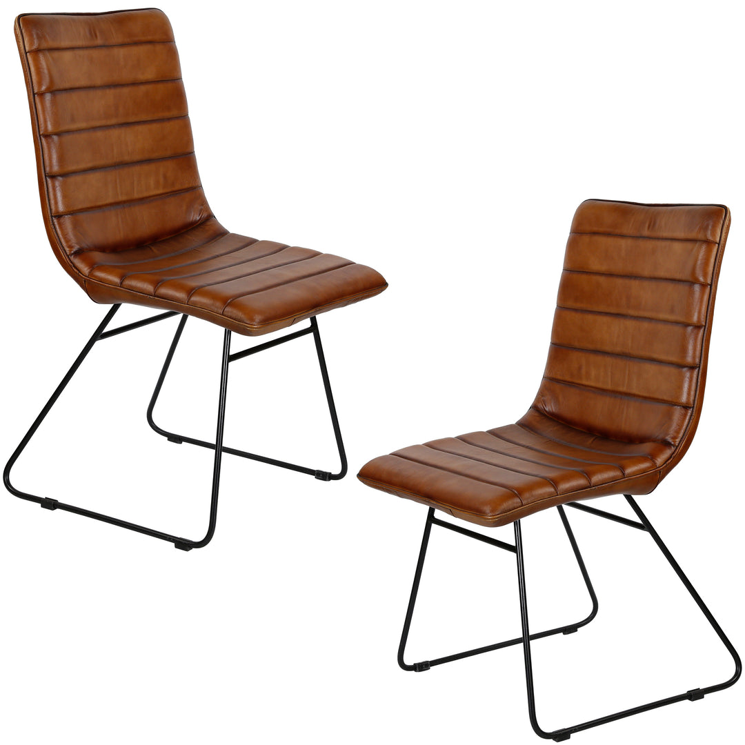 Brown leather dining chair