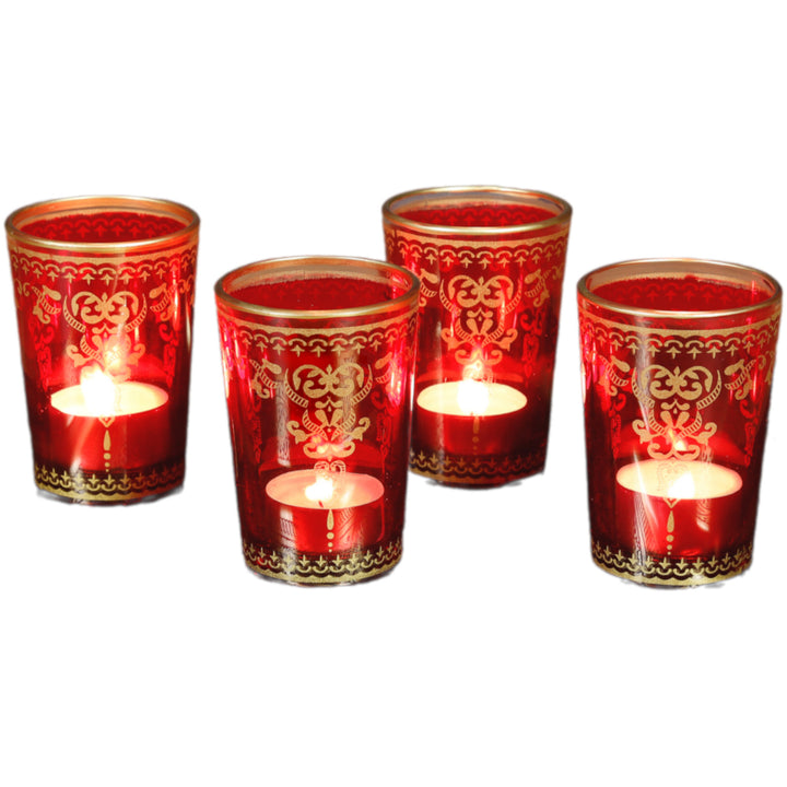 Tealight glass red gold set of 6