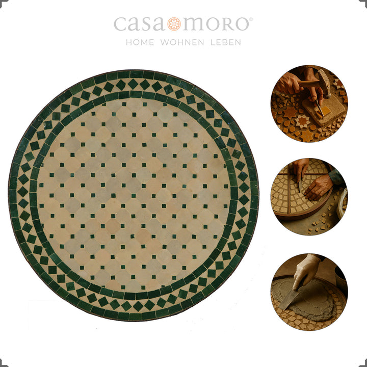 Stylish patio table with green mosaic - versatile for use on the balcony, kitchen or hallway