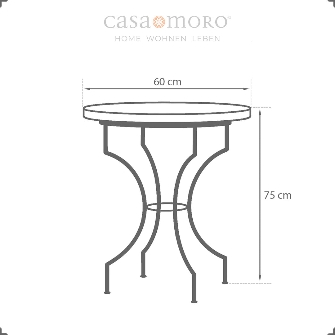 Compact tile table with a loosely placed mosaic plate weighing 18 kg on a curved metal frame