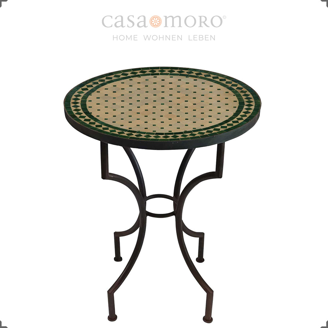 Mosaic table 60 cm with star-shaped pattern in green and natural tones - handmade in Morocco