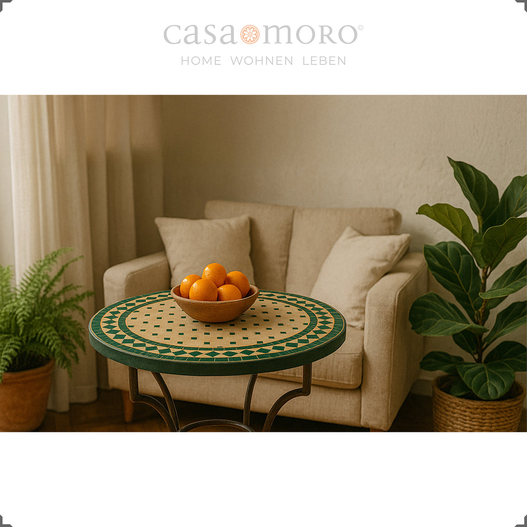 Green Zellige table for the terrace, kitchen or winter garden - Mediterranean, retro-inspired, urban use