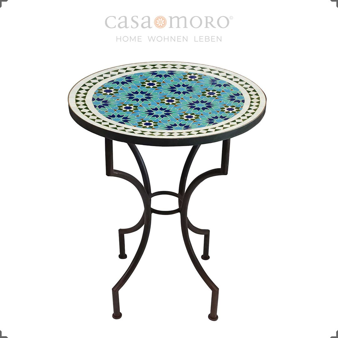 Zellige mosaic table in strong green tones and blue - table for two people, ideal for small areas