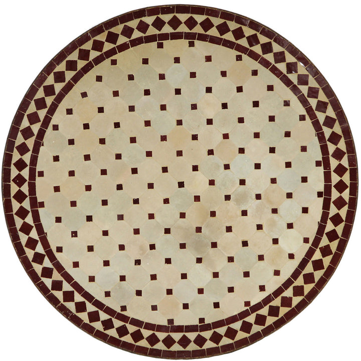 Patio table round 100 cm with mosaic top made of Zellige tiles in Bordeaux and terracotta