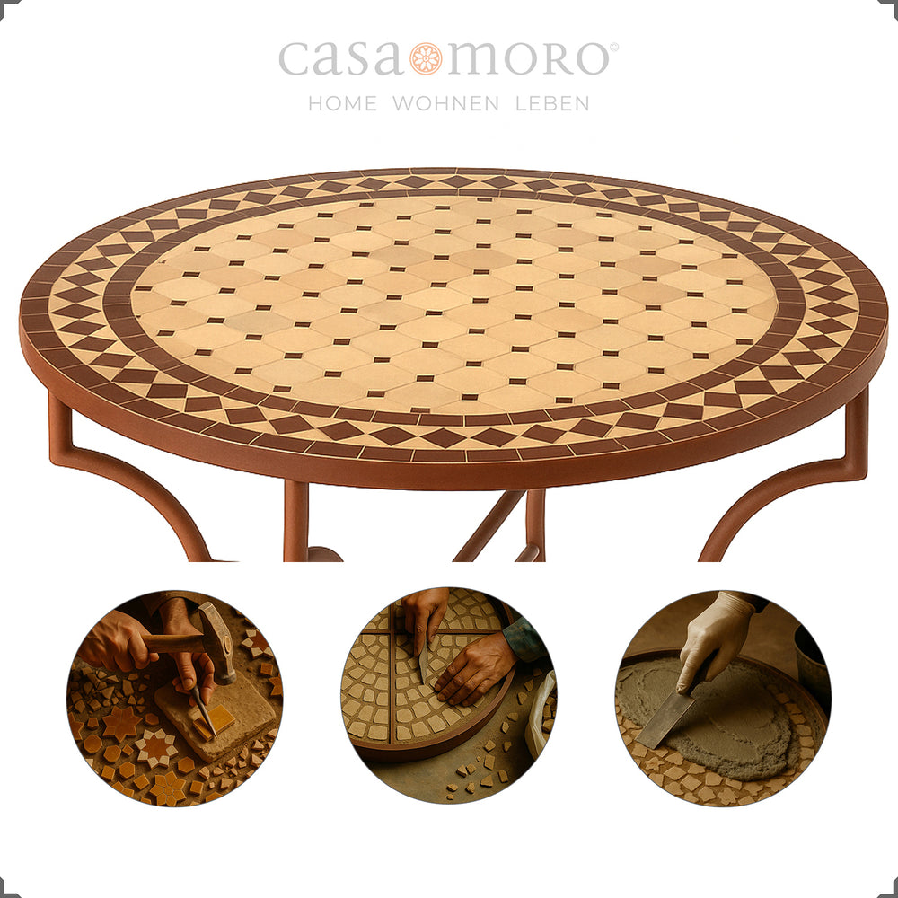 Moroccan mosaic made of glazed tiles - warm play of colors in terracotta