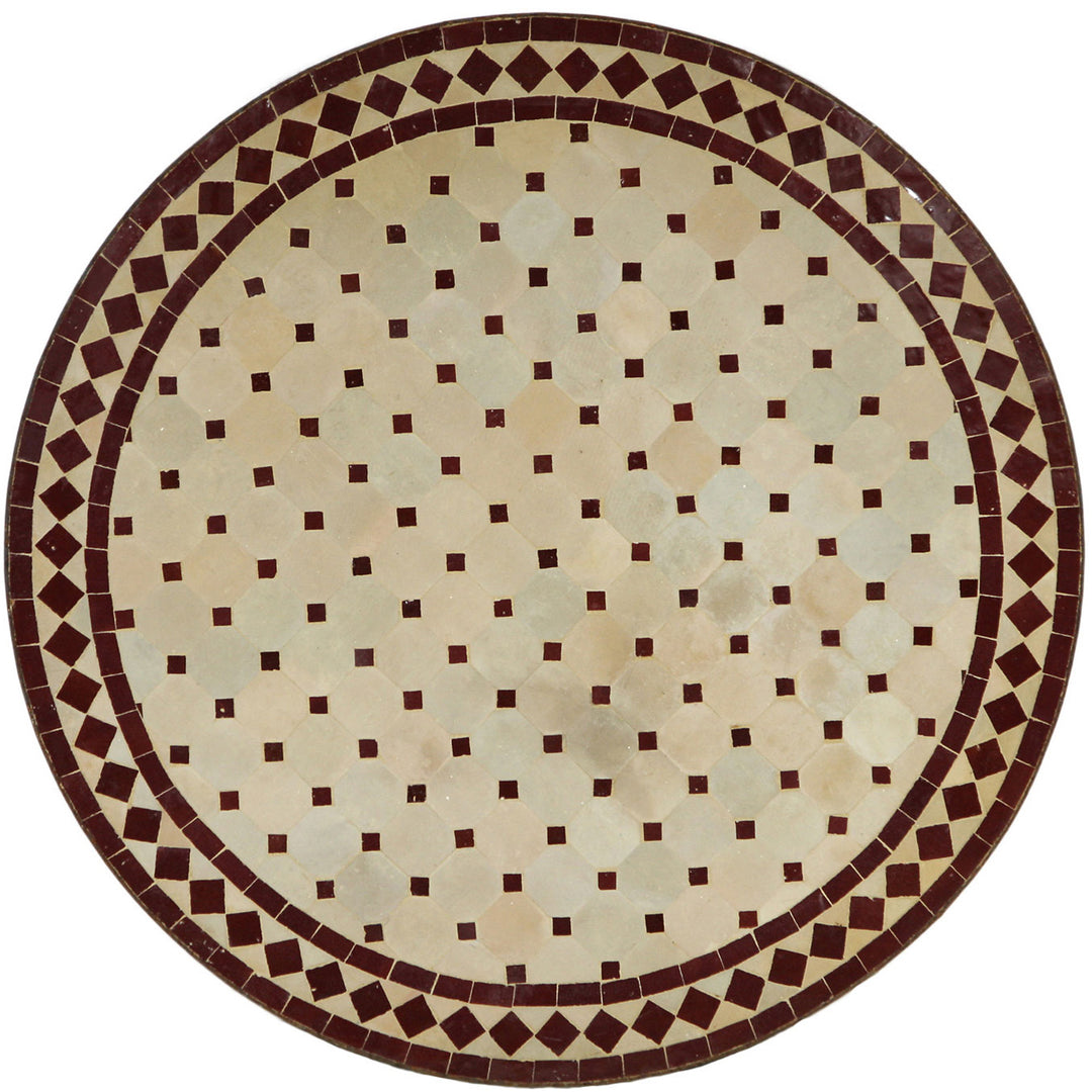 Patio table round 120 cm with mosaic top made of handmade Zellige tiles in Bordeaux terracotta