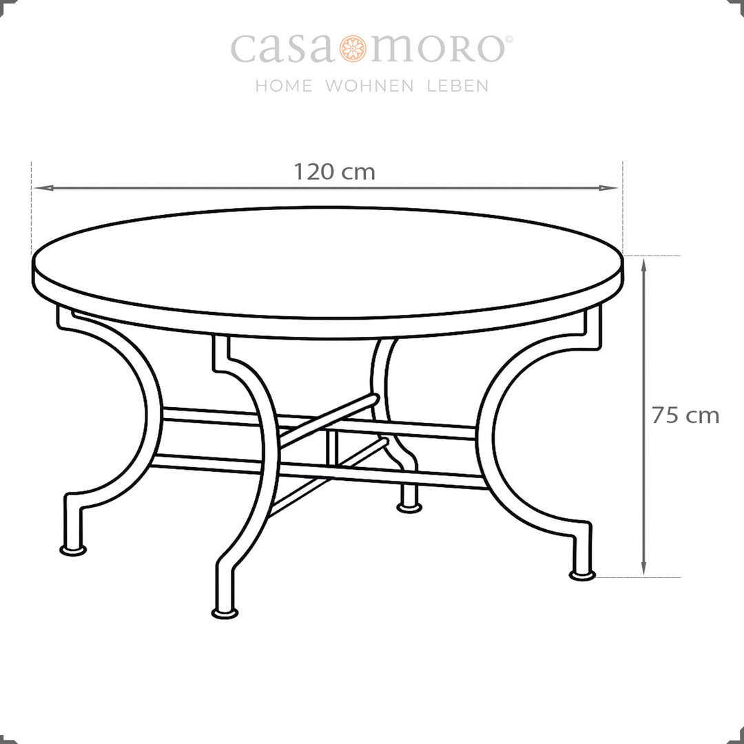 Dimensions: Ø 120 cm, height 75 cm - spacious patio table made of metal and tiles