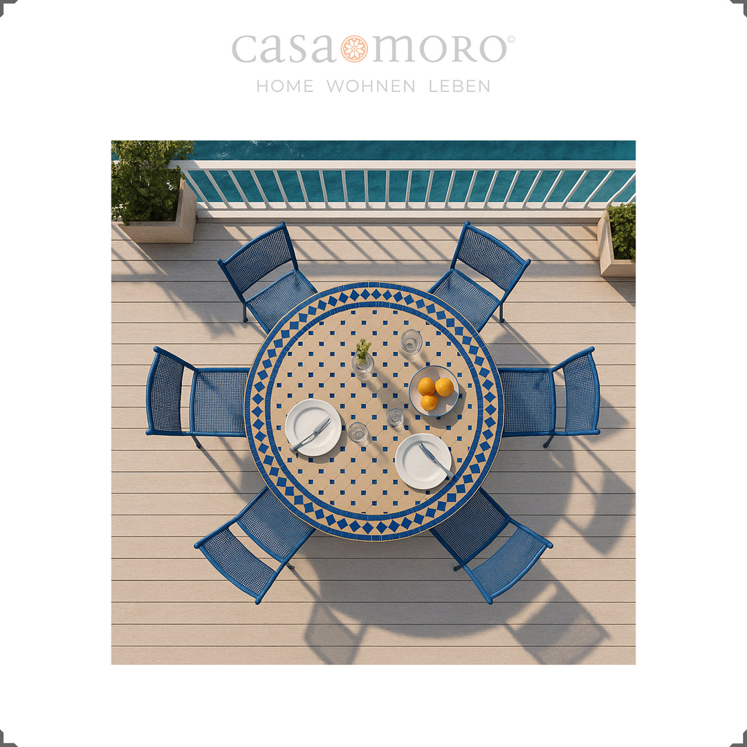 Large mosaic table with a diameter of 120 cm - ideal as a garden table for four to six people