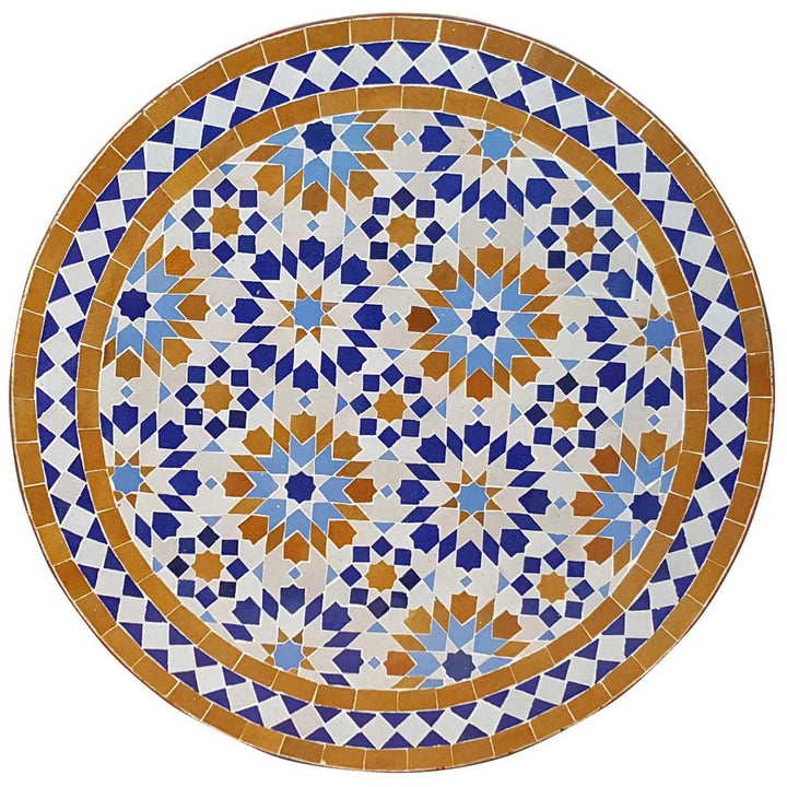 Bistro table Ø 60 cm with Zellige tiles in blue, light blue, ocher and white - Moroccan coffee table