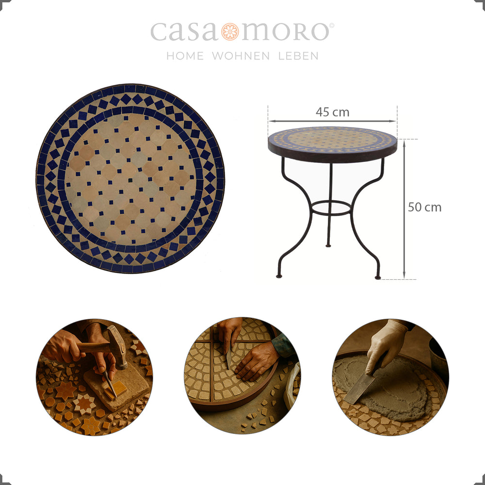 Small mosaic table as a plant table in the living room or tile table for the kitchen corner