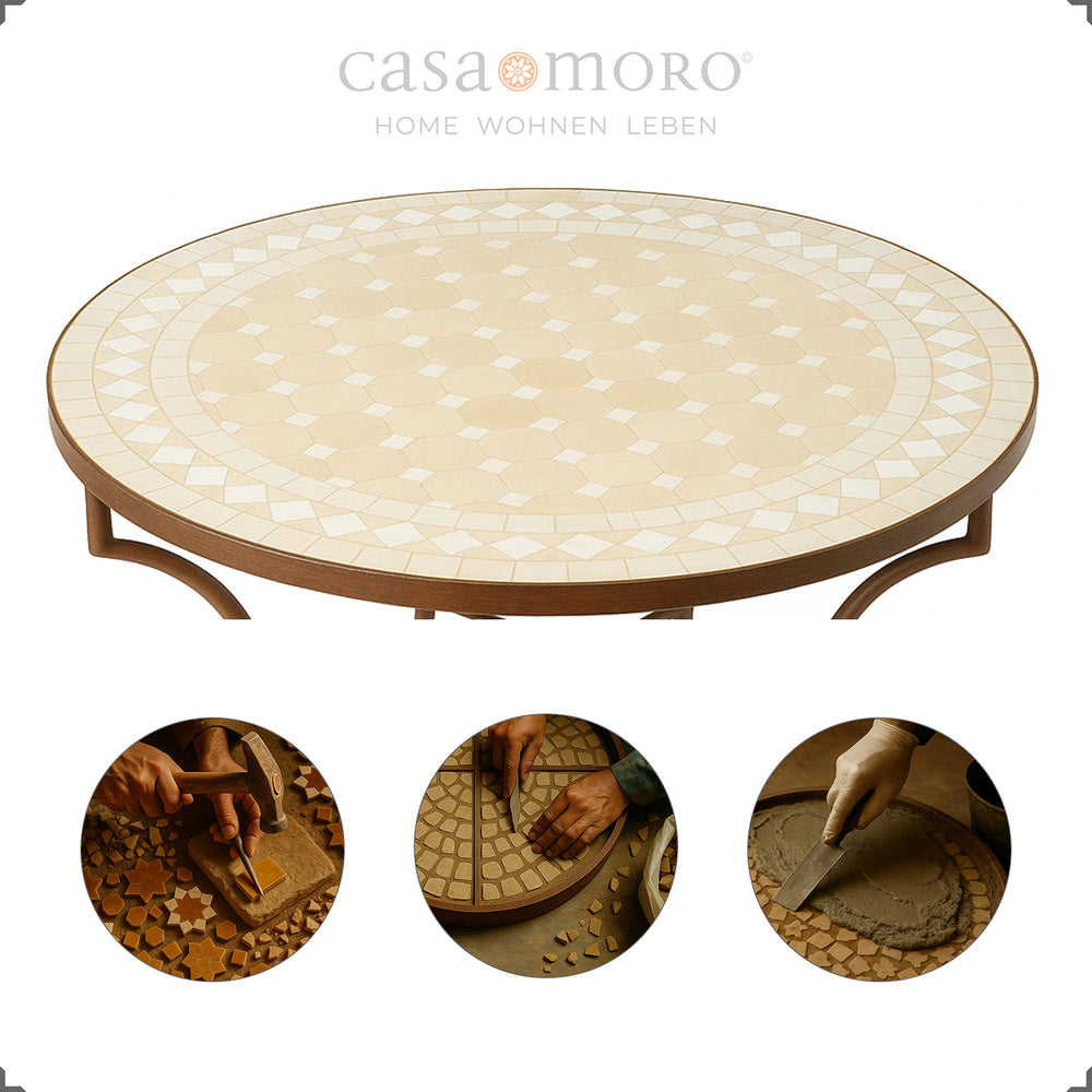 Mosaic made of zellige tiles in white and terracotta - traditionally made in Morocco