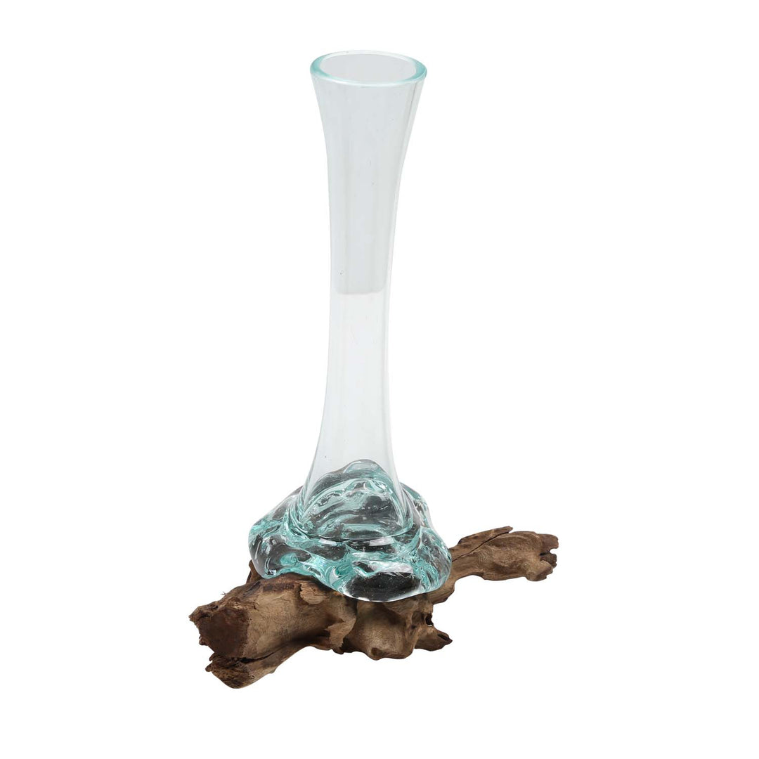 Glass vase on burl wood A27