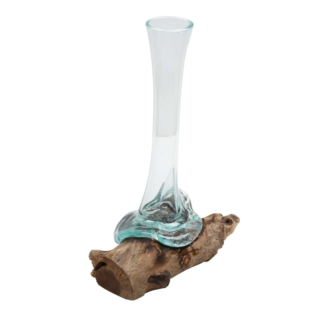 Glass vase on burl wood A27
