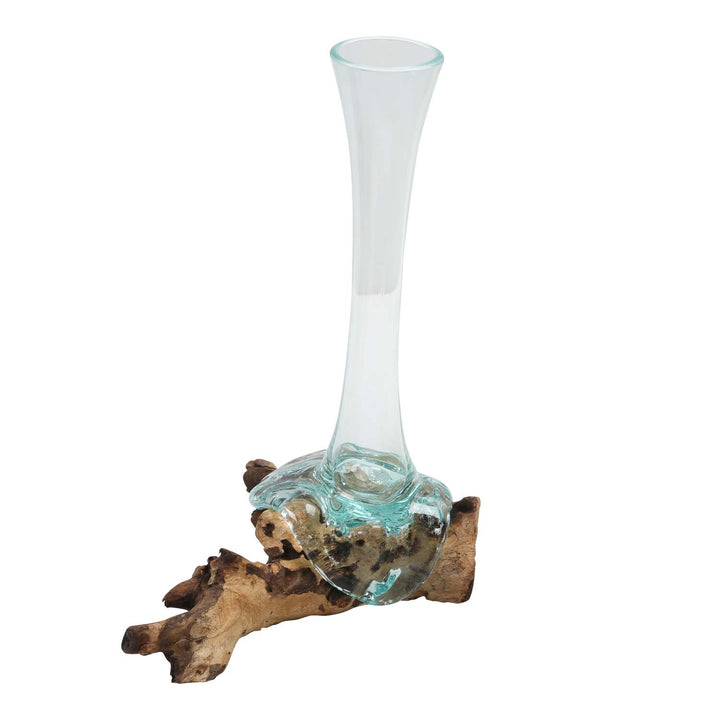 Glass vase on burl wood A27
