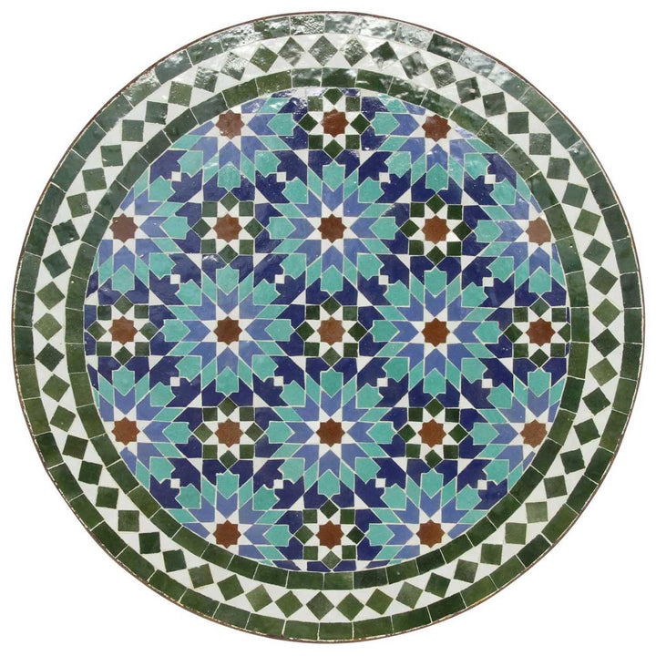 Coffee table round 60 cm with green-blue zellige mosaic - handmade mosaic table from Morocco