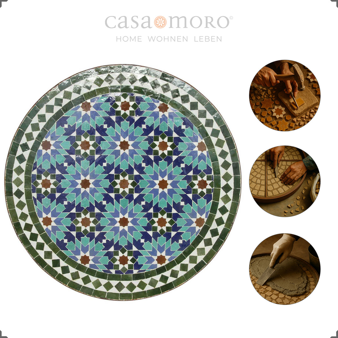 Zellige table with a mosaic top weighing approx. 18 kg - decorative coffee table for the garden, balcony or hallway