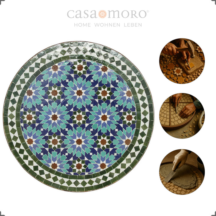 Zellige table with a mosaic top weighing approx. 18 kg - decorative coffee table for the garden, balcony or hallway