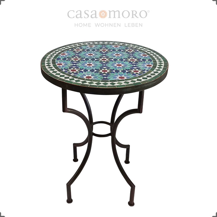 Bistro table with an oriental star pattern in turquoise, emerald, blue and white - compact table for balcony and kitchen