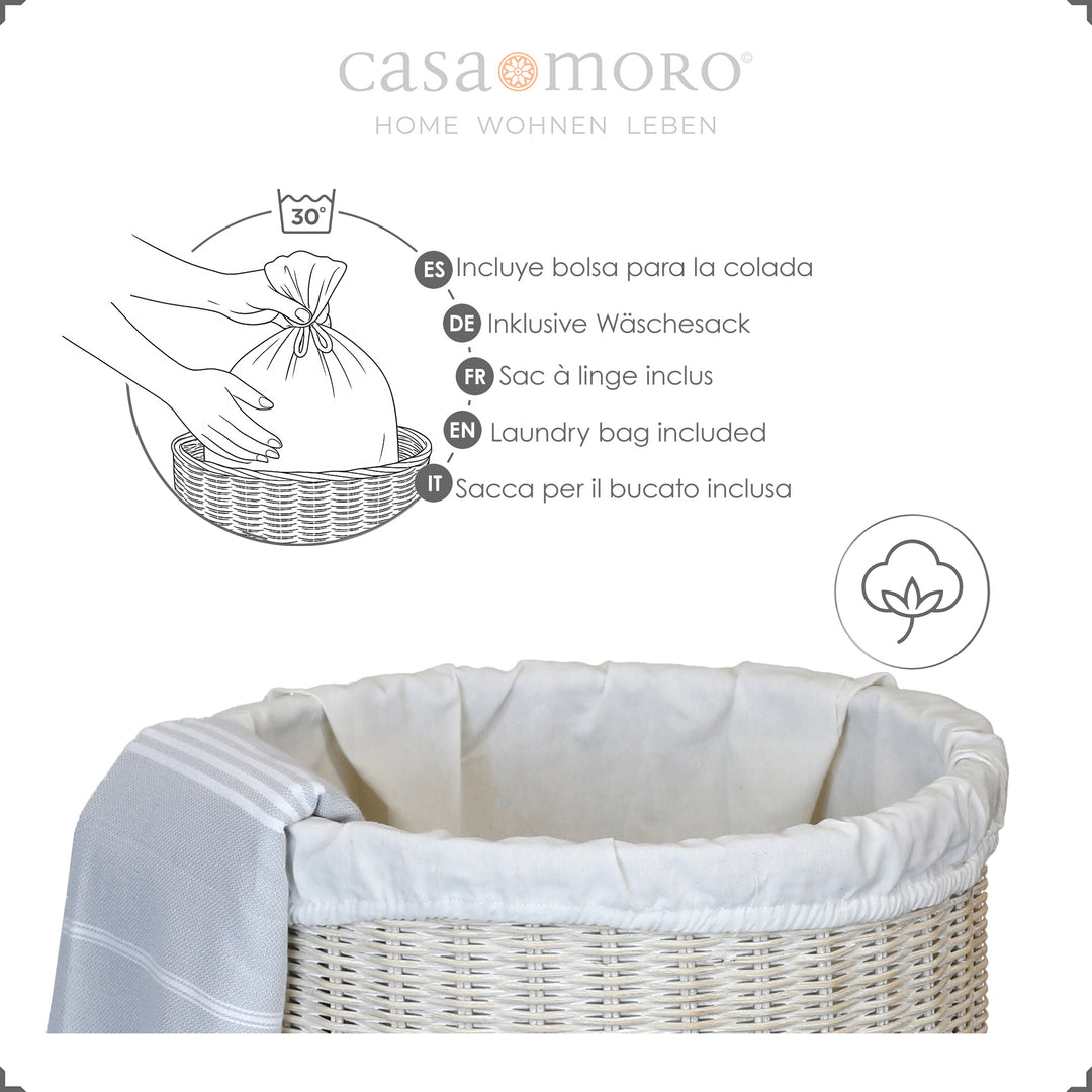 Rattan storage box in a whitewashed look with cotton insert, hand-woven and decorative at the same time