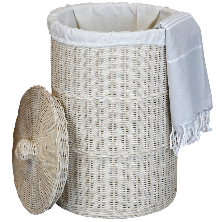 White woven storage basket with round lid and fabric insert, machine washable at 30°C