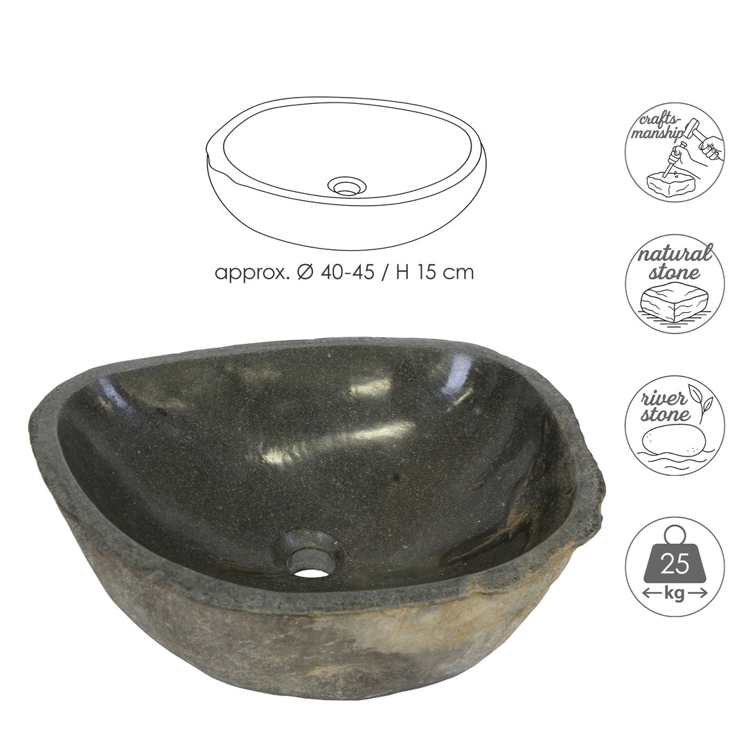 Countertop stone washbasin Ø 40-45 – river stone