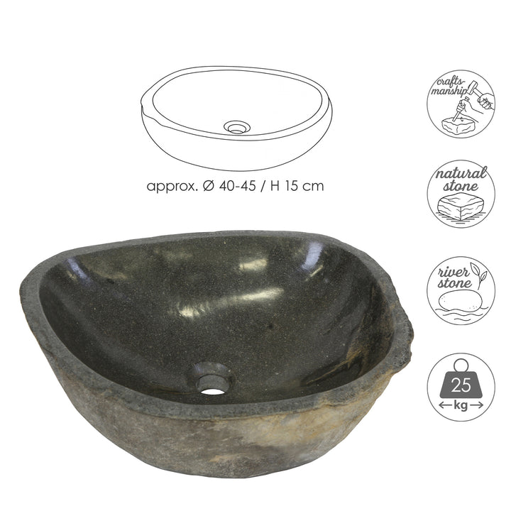 Countertop stone washbasin Ø 40-45 – river stone