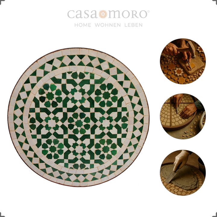 Round mosaic table in a classic, modern style for the garden, terrace or kitchen corner