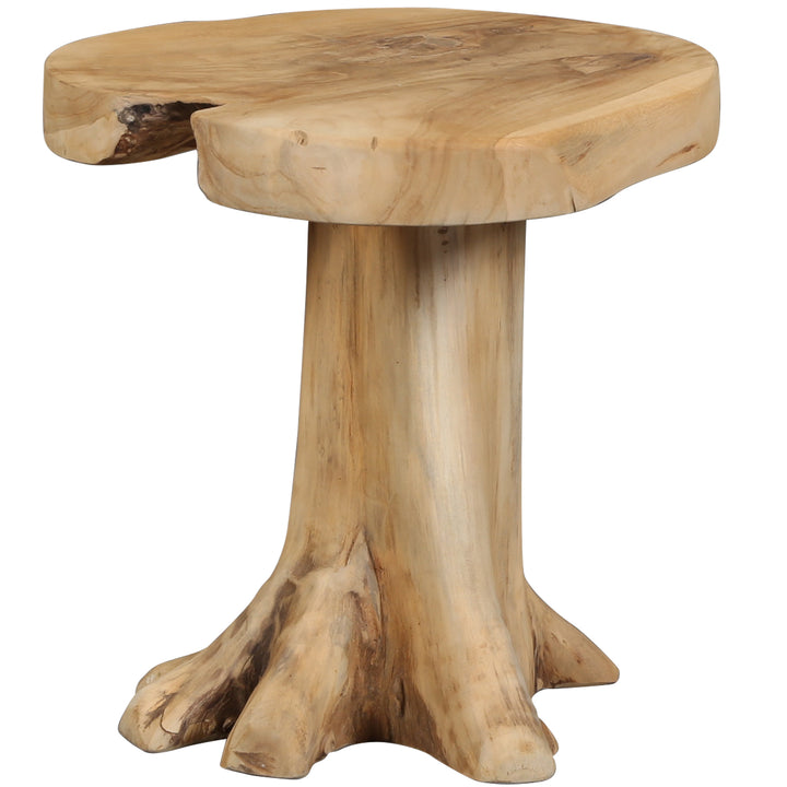  Side table made of solid wood with a natural brown surface 