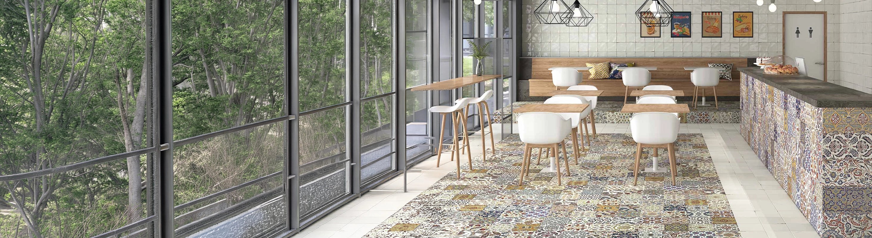 floor tiles – Floor tiles in the café with oriental pattern tiles - Mediterranean design for restaurants and living spaces