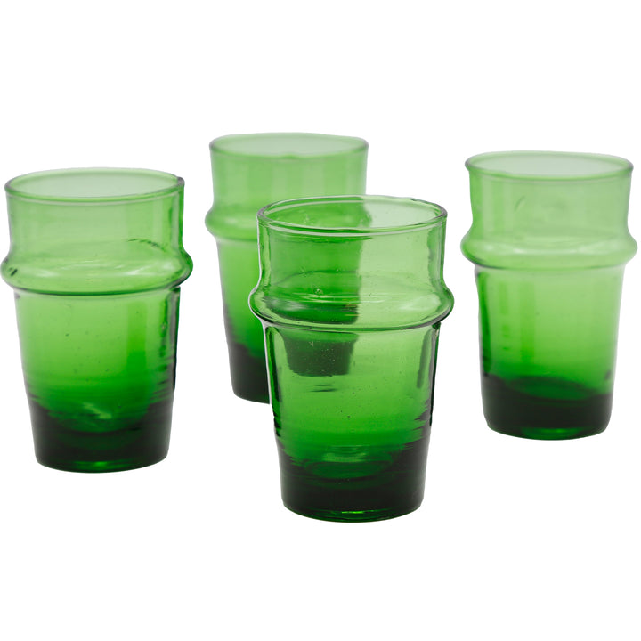 Cappuccino glasses set in green glass, 4 pieces and mouth-blown with visible inclusions