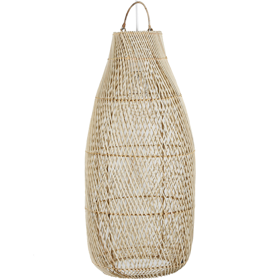 Large, hand-woven ceiling lamp made of natural rattan with a fine structure