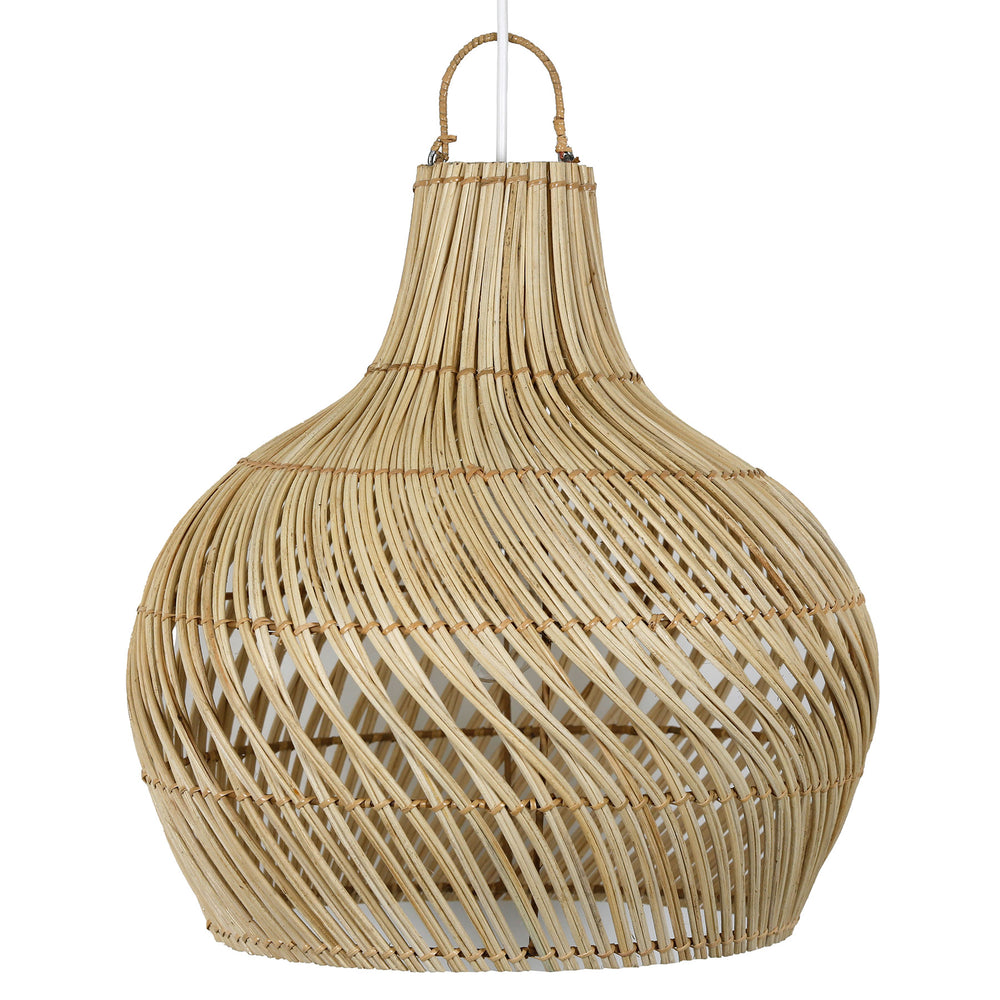 Natural rattan ceiling light with an organic, hand-woven structure and a gentle teardrop shape