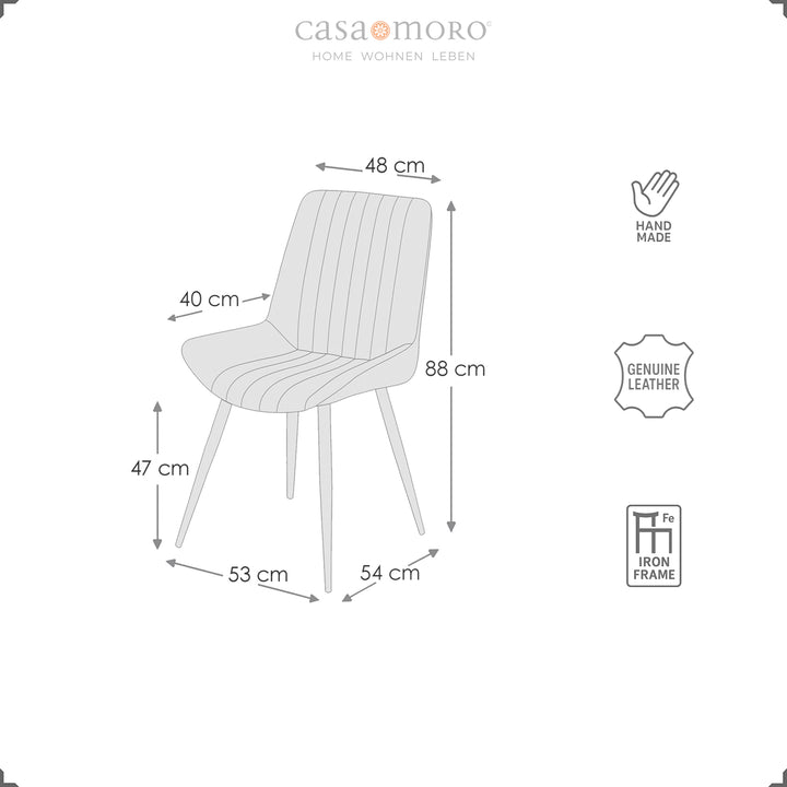 Dimensional sketch for the leather chair: height 88 cm, width 54 cm, depth 53 cm, seat height 47 cm, seat 46×48 cm