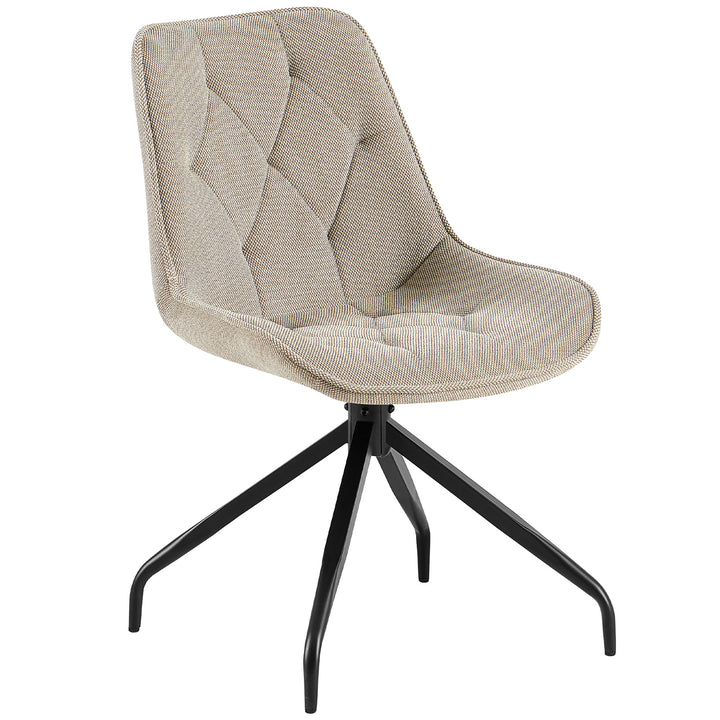 Upholstered chair that can be rotated 360° in brown with a black metal frame - modern dining chair with diamond quilting and ergonomic seat shape