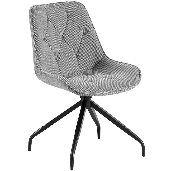 Dining room chair with 360° swivel function in gray and black metal frame - modern upholstered chair with diamond quilting and ergonomic seat shape