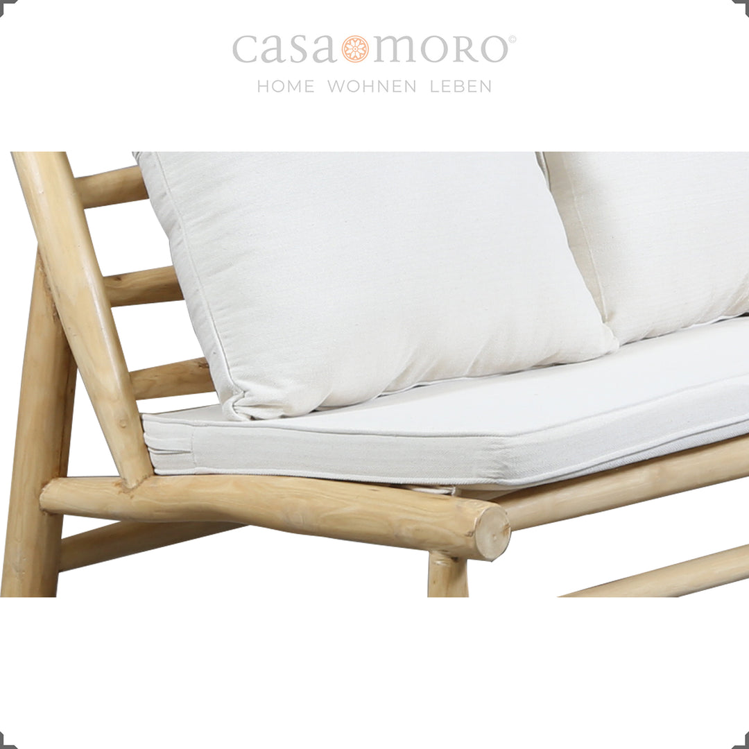 3-seater sofa for the garden made of natural teak with cream-colored cushions