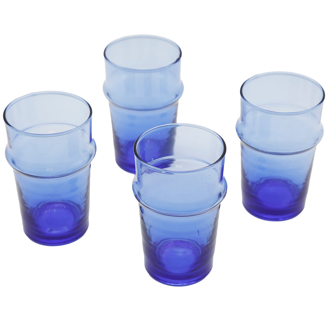 Four hand-blown tea glasses in blue - handmade glass set in a practical pack of 4