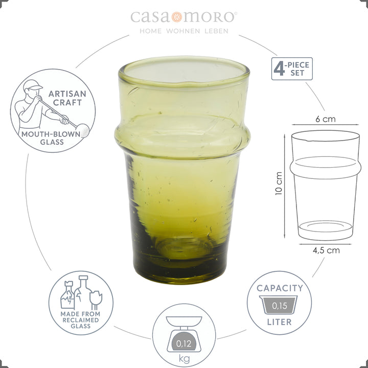 Mouth-blown glasses set in honey brown, 4 pieces with typical structure and organic lines